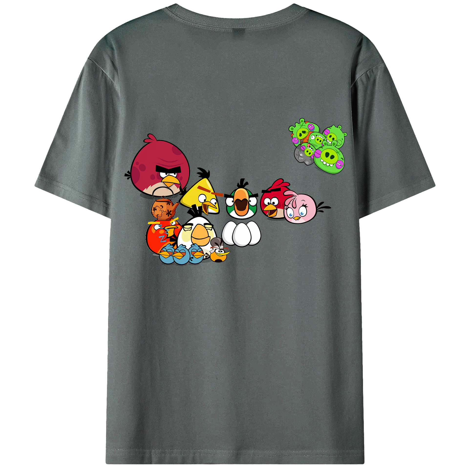 （画像用） Angry Birds アングリーバード 綿100％ メンズ半袖Tシャツ（バックプリント） 通気性